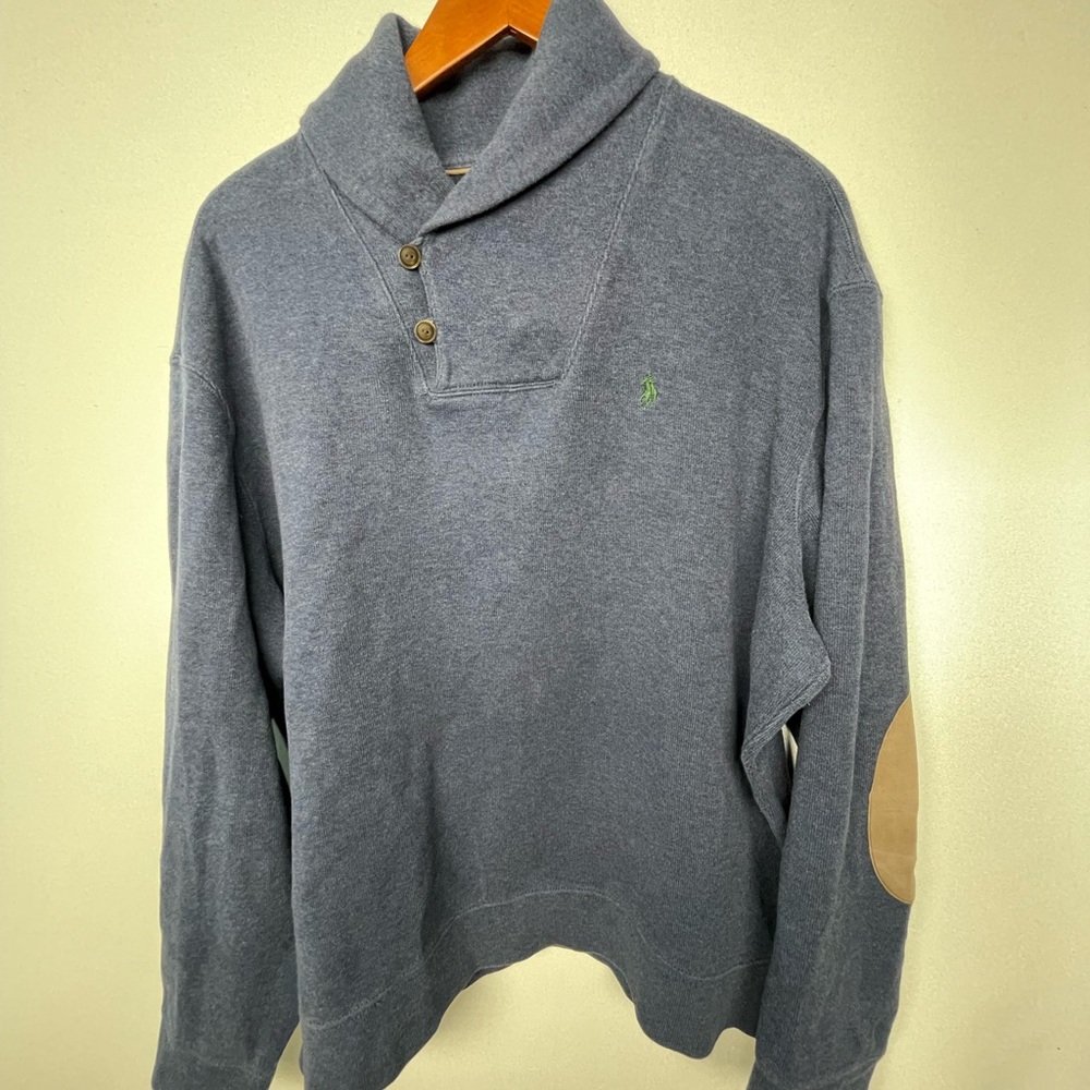 Vintage Polo Ralph Lauren Shawl-Collar Pullover Sweater Elbow Patch Navy Size XL